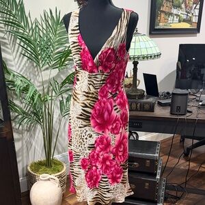 Vibrant Floral and Animal Print Midi Dress